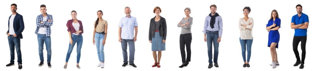 Collection of casual people on white