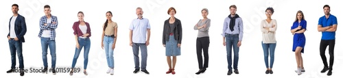 Collection of casual people on white photo