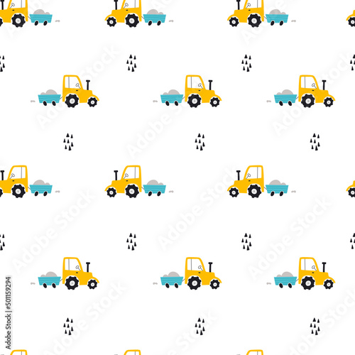 Seamless pattern with building equipment. Kids print. Vector hand drawn illustration.