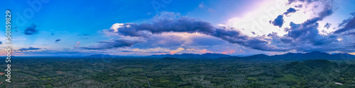  Panorama sky and cloud white and orange clouds, Beautiful sunset sky for Nature backgrounds of landscape panoramic photo 