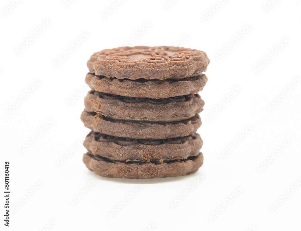 chocolate color biscuit isolated on white background, selective focus chocolate color biscuit isolated on white background, selective focus