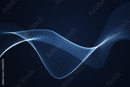 Vector beautiful wave in the form of an array of glowing dots. Wave abstract flow of particles.