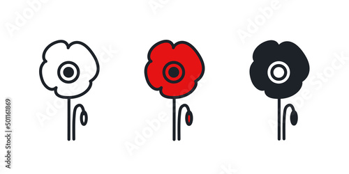 Poppy flower icon. Field flowers isolated vector icons