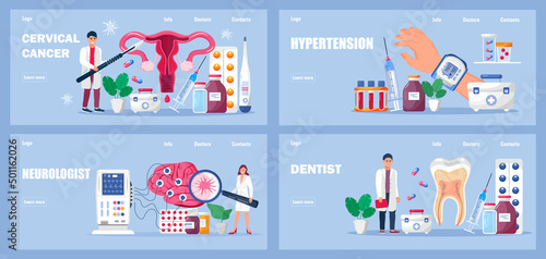 Neurologist, gynecologist, stamotolog concept vector. Hypertensive crisis illustration. Medical home page for clinics, doctor appointments.