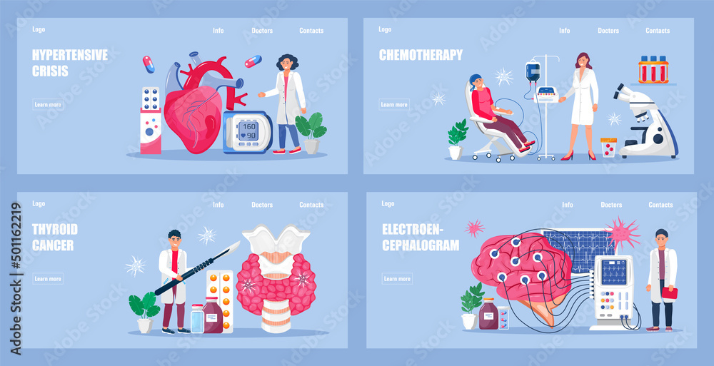 Cardiologist concept vector for medical homepages, websites. Endocrinologist, thyroid cancer. Chemotherapy, chemo procedure and oncologist illustration.