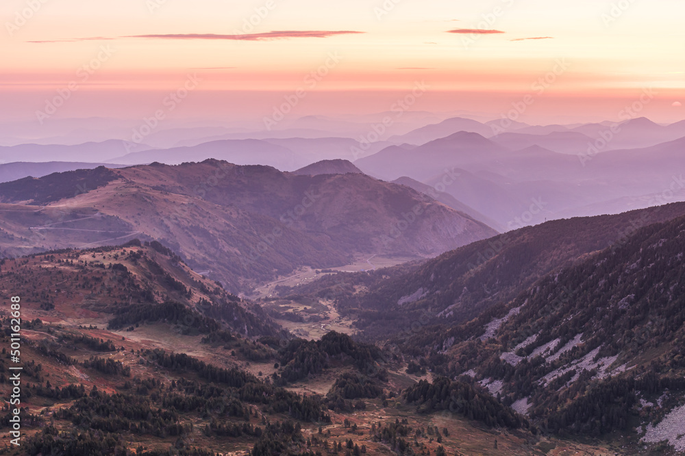 Sunrise in the mountains (crimson light)