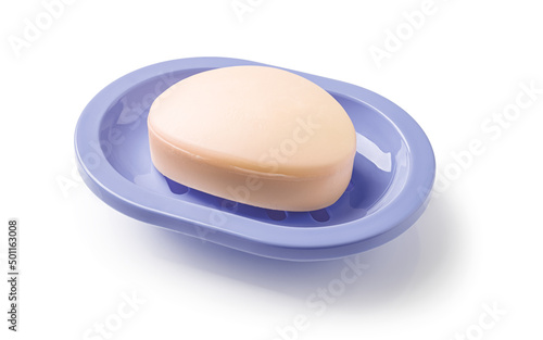 Obraz na plátně Soap on a soap dish isolated on a white background