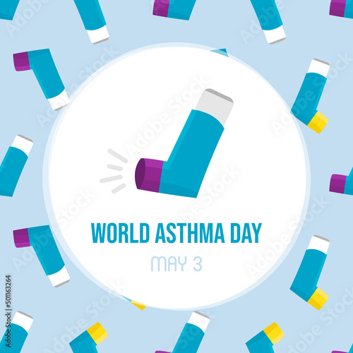 World Asthma Day vector card, banner, illustration with asthma inhaler. May 3.
