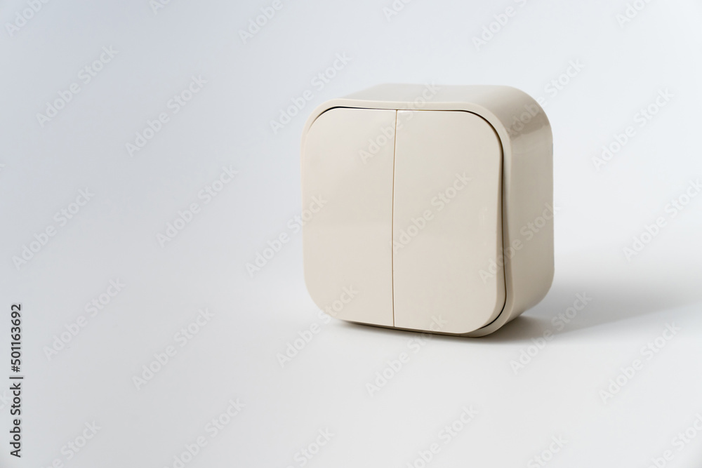 Twokey light switch on a white background. mechanical device for