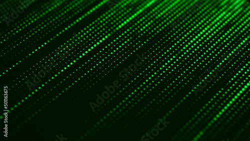 Abstract background with the movement of dots. Big data. Digital technology. Falling numbers on a black background. Binary code. 3d rendering.