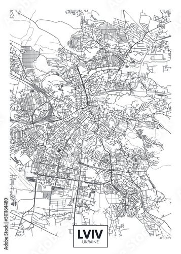 City map Lviv, travel vector poster design