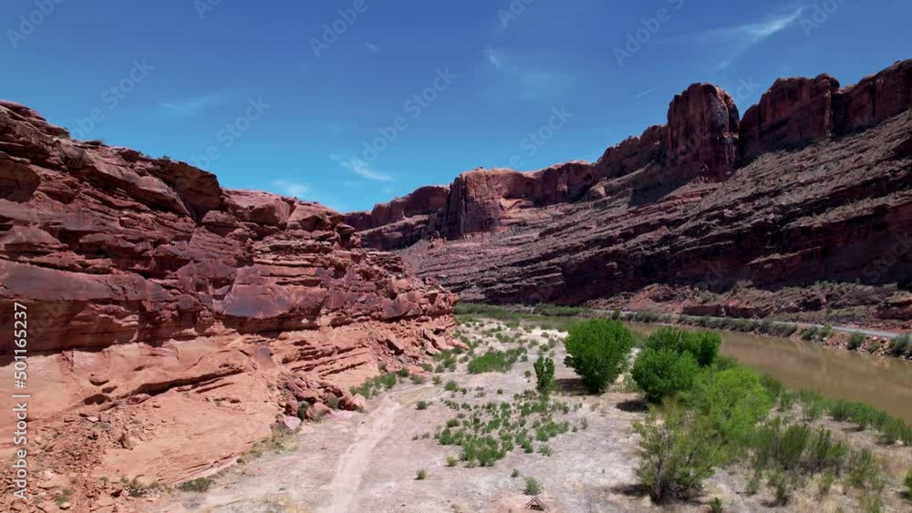 Cinematic aerial view, sunny summer day, Utah Canyon, USA. Red rocky mountais. Landscape from above. Drone footage. 4K Cinematic aerial view, sunny summer day, Utah Canyon, USA. Red rocky mountais. Landscape from above. Drone footage. 4K