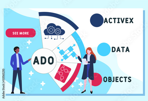 ADO - ActiveX Data Objects acronym. business concept background. vector illustration concept with keywords and icons. lettering illustration with icons for web banner, flyer, landing pag photo