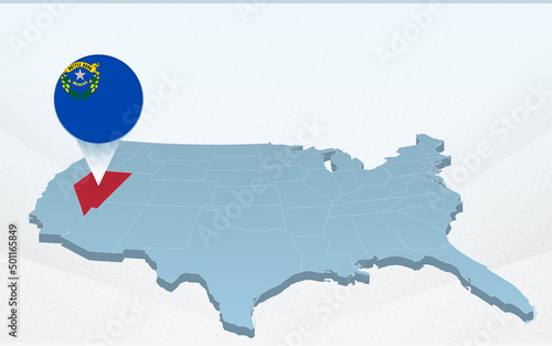 Nevada state map on United States of America map in perspective.