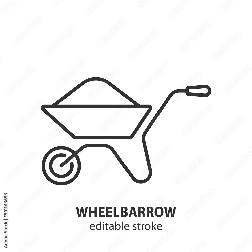Wheelbarrow line icon. Gardening vector symbol. Editable stroke. Wheelbarrow line icon. Gardening vector symbol. Editable stroke.