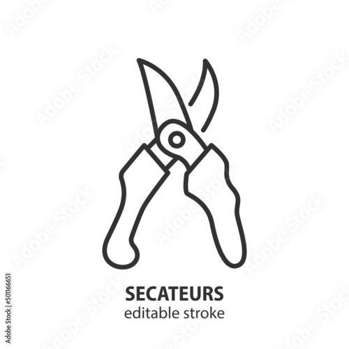 Secateur line icon. Garden pruner vector symbol. Editable stroke.