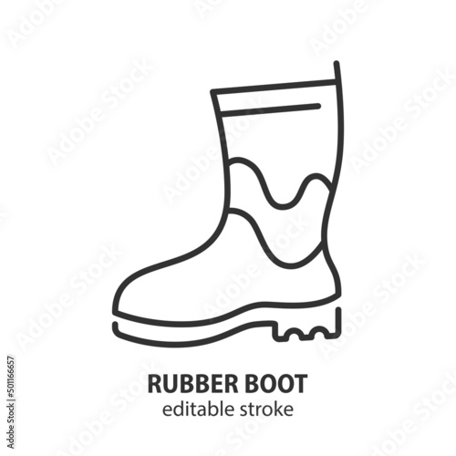 Rubber boot line icon. Rain shoe sign. Garden vector concept. Editable stroke.
