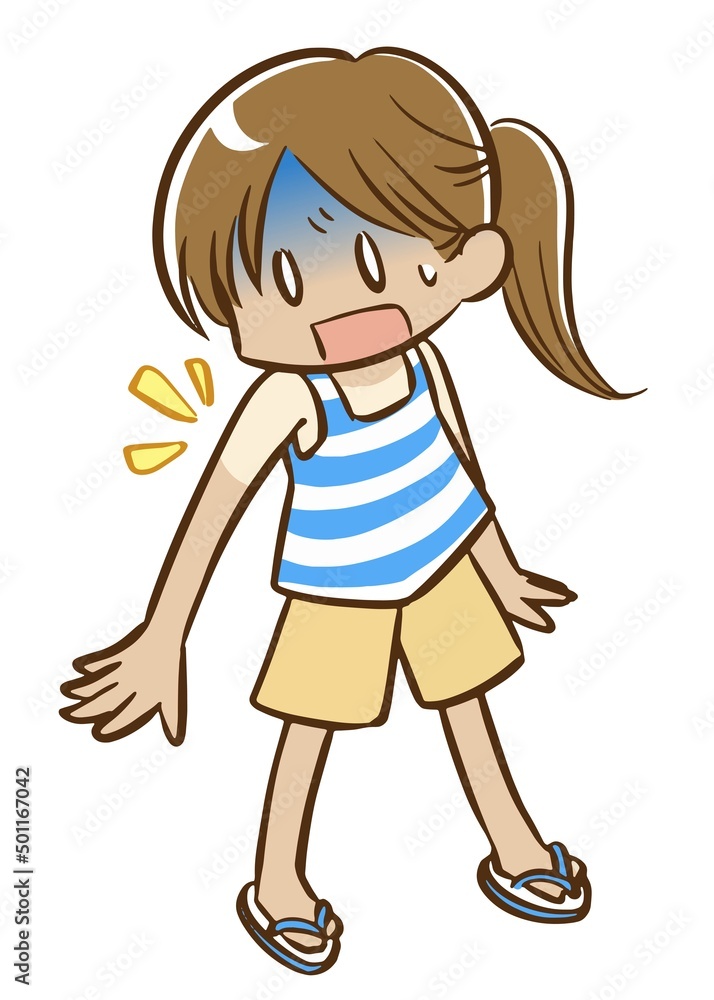 Tシャツ焼けしてしまった若い女性(全身) Tシャツ焼けしてしまった若い女性(全身)