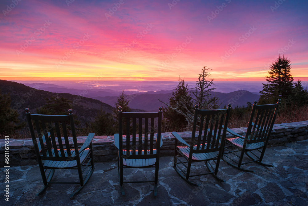 Scenic view of the Blue Ridge Mountains under dramatic lighting from Mount Mitchell State Park