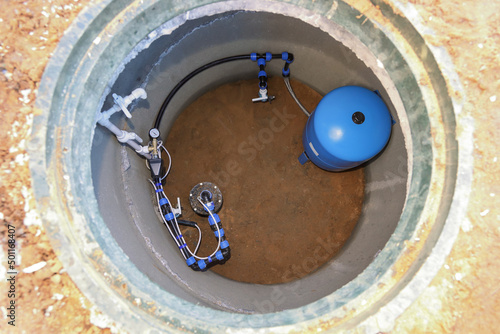 Well with pumping station for water supply to house from under ground 