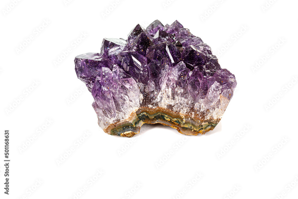 Amethyst Crystal Druse macro mineral on white background Amethyst Crystal Druse macro mineral on white background