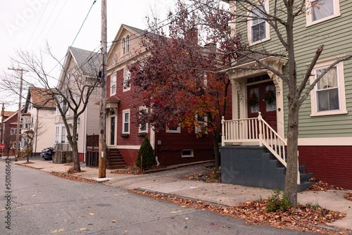 Row of Old Wood Homes in the Fox Point Neighborhood of Providence Rhode Island during Autumn photo