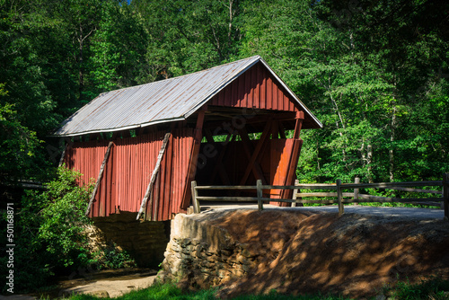 Red Campbell's Covered Bridge in South Carolina with a Forest in the Background
