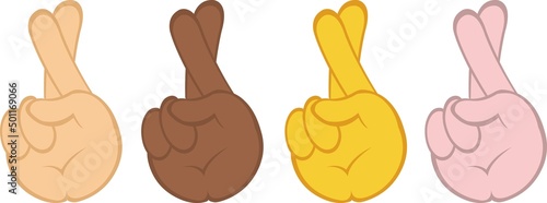 Vector illustration of hands of different colors crossing fingers