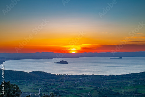Canvas Print Beautiful panoramic sunset overlooking Lake Bolsena ,Lazio ,Italy,Umbria,