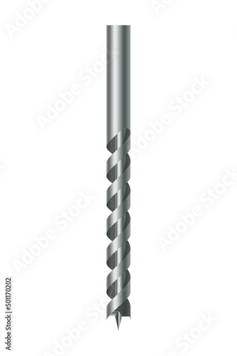 Drill bit of steel or other metal twist shape. Professional nozzle for drill hammer or screwdriver. Vector icon isolated on white background