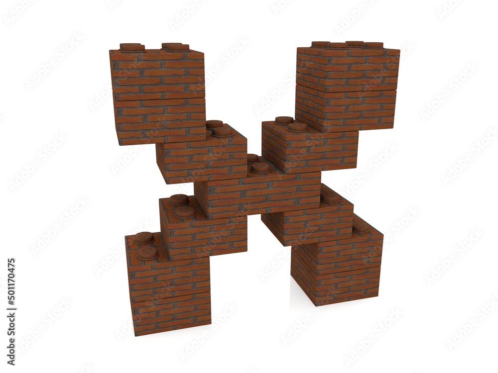Letter X from a brick-textured toy block Letter X from a brick-textured toy block