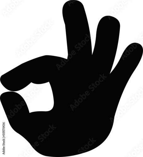 Vector illustration of icon black color silhouette of a hand making an ok or perfect gesture