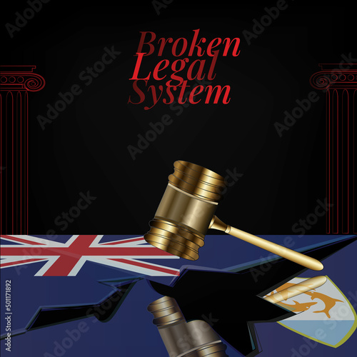 Anguilla's broken legal system concept art.Flag of Anguilla and a gavel