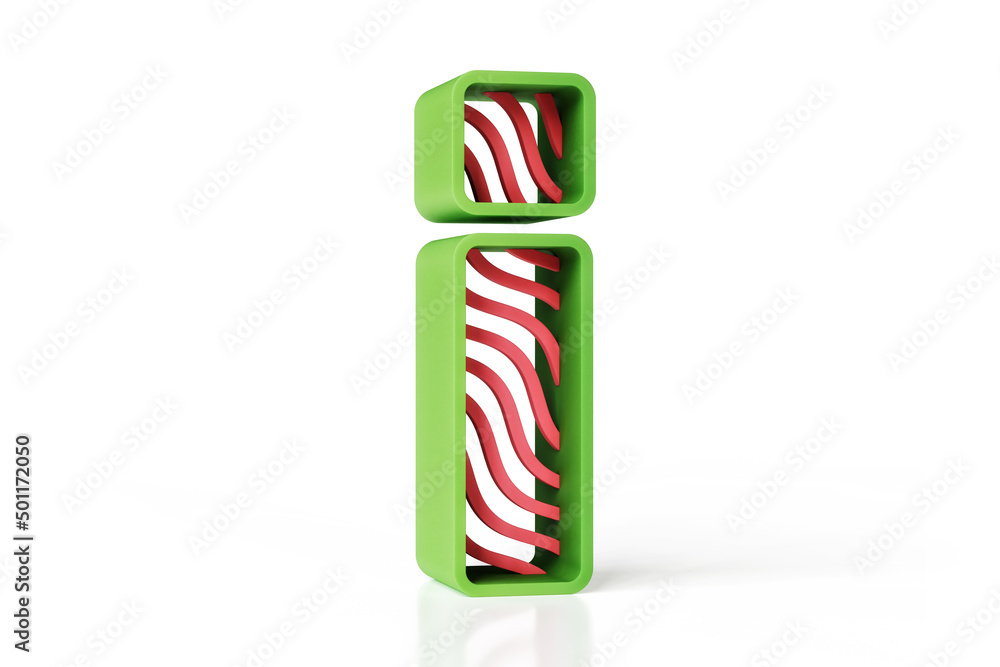 Fruity style font 3D exclamation mark designed with green borders and red waves. High quality 3D rendering. Fruity style font 3D exclamation mark designed with green borders and red waves. High quality 3D rendering.