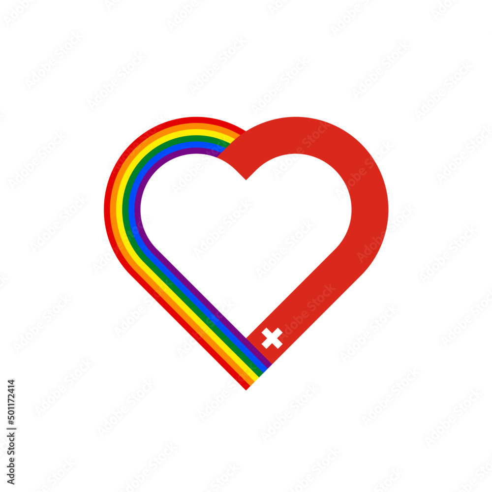 unity concept. heart ribbon icon of rainbow and switzerland flags. vector illustration isolated on white background unity concept. heart ribbon icon of rainbow and switzerland flags. vector illustration isolated on white background