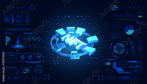 Abstract NTF Digital technology ui futuristic concept hud interface hologram elements of digital data chart, communication, computing and circle percent vitality innovation on hi tech future