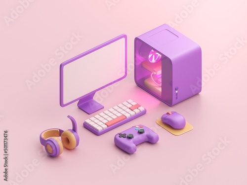 Soft Pop Gaming Computer. 3D render