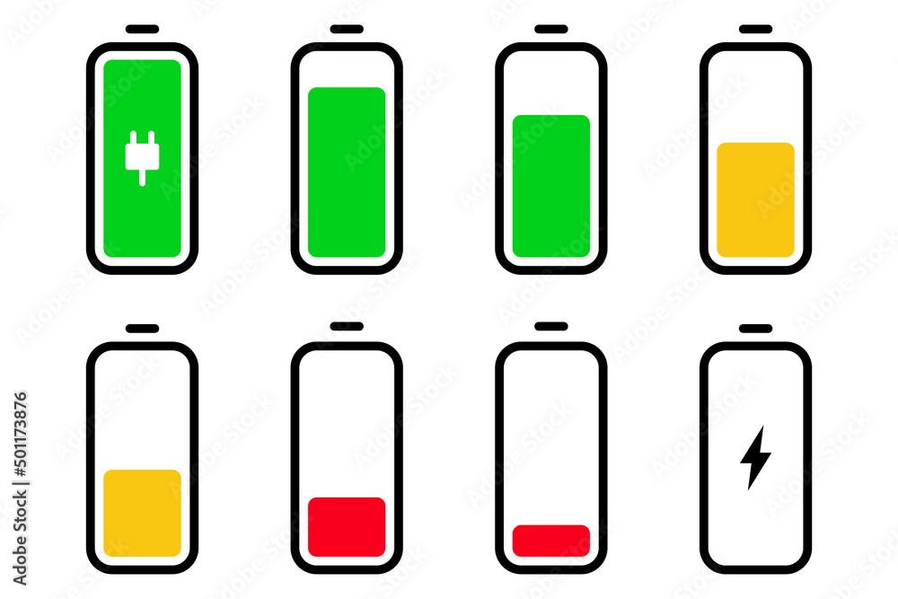Battery icon set. Accumulator level icon. Mobile battery symbol. Power sign set. Mobile battery level indicator. Stock vector Battery icon set. Accumulator level icon. Mobile battery symbol. Power sign set. Mobile battery level indicator. Stock vector