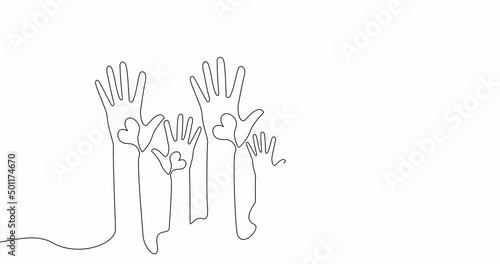Self drawing line animation Hands volunteering continuous line drawn concept