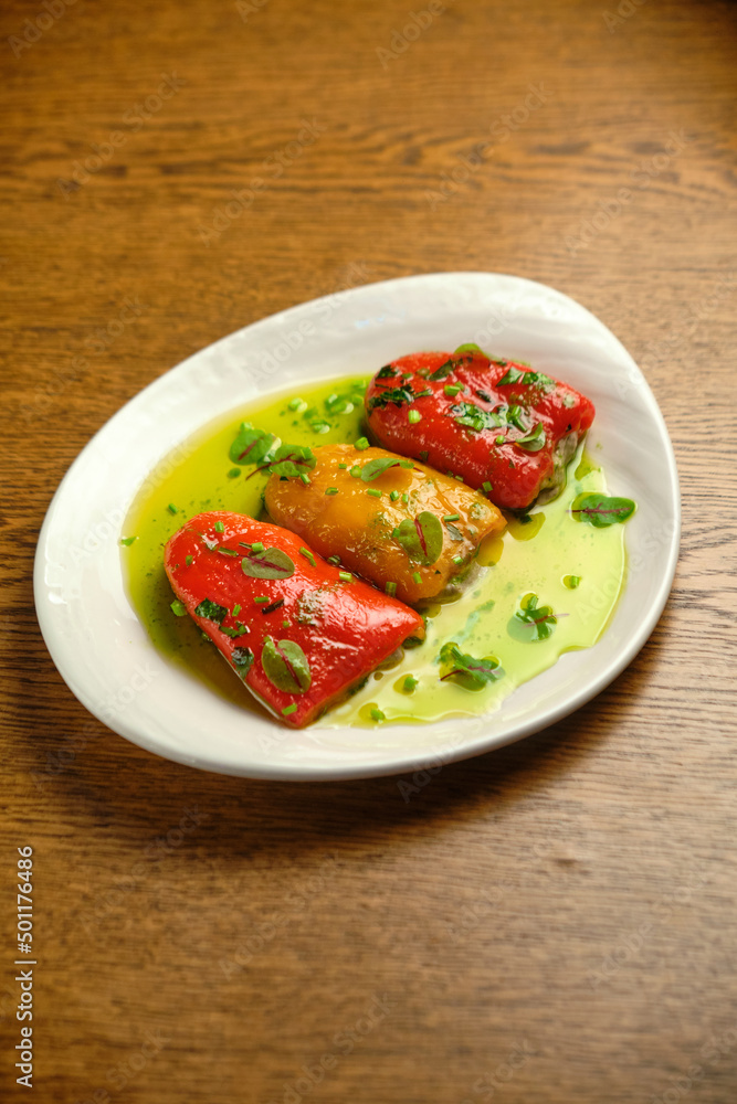 Stuffed peppers from minced meat with vegetables in the Mexican style. Stuffed peppers from minced meat with vegetables in the Mexican style.