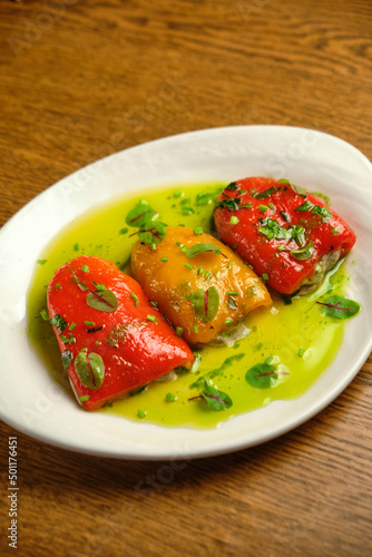 Stuffed peppers from minced meat with vegetables in the Mexican style.