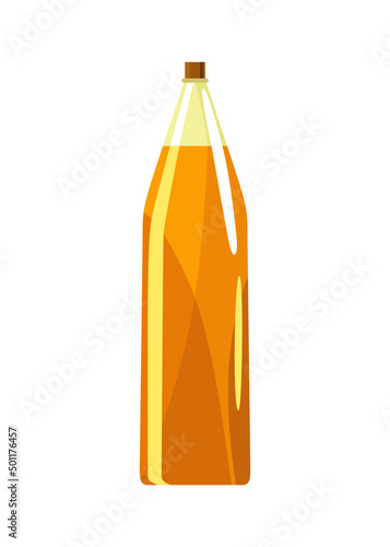 Vegetable oil bottle. Can with vitamin oil for cooking. Virgin organic healthy liquid product from seed. Isolated cartoon icon with sunflower product