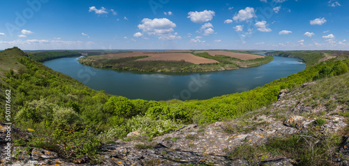 Amazing spring view on the Dnister River Canyon  Bakota Bay  Chernivtsi region  Ukraine.