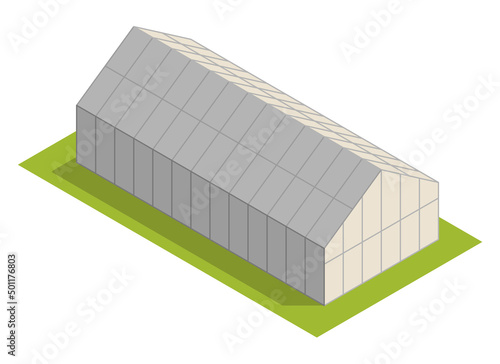 Isometric rural farm. Building for storing agricultural products, or a greenhouse for growing vegetables . Vector icon representing countryside element