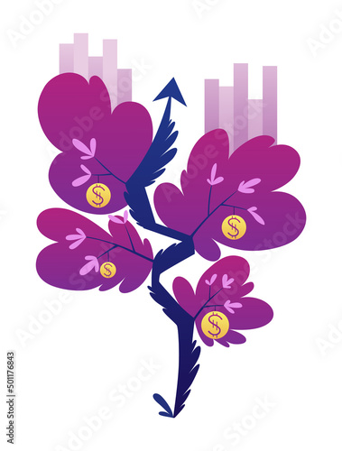 Investing concept illustration. Capital gains income, royalties from investments. Bright vibrant violet vector. Revenue and income metaphor