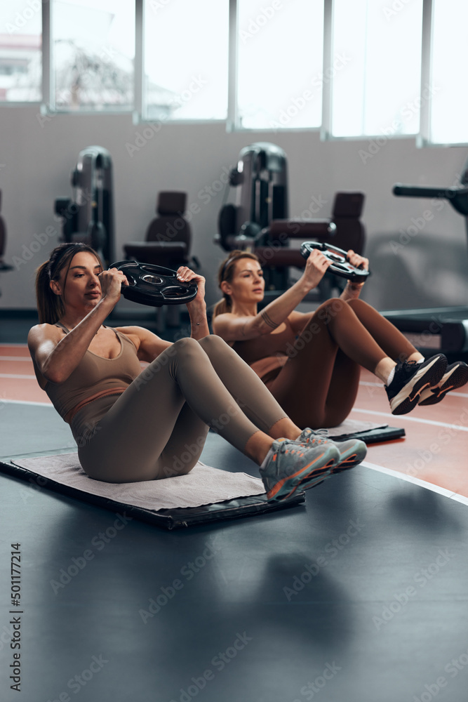 Pretty women working out in a gym. Adult ladies with beautiful shaped bodies. Pretty women working out in a gym. Adult ladies with beautiful shaped bodies.