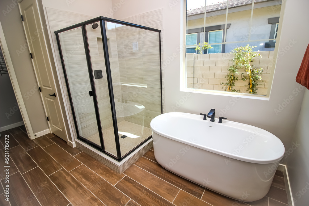Master Bathroom Oblong Bath Tub And Glass Shower Master Bathroom Oblong Bath Tub And Glass Shower