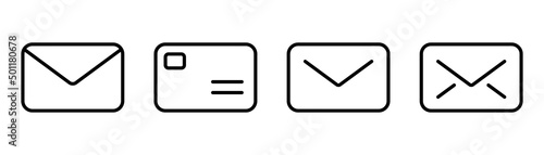 Mail icon set. Mail symbol in line. Envelope icons set. Linear mail sign. Post symbol. Stock vector