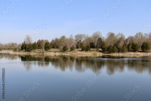 The peaceful country lake on a sunny day.