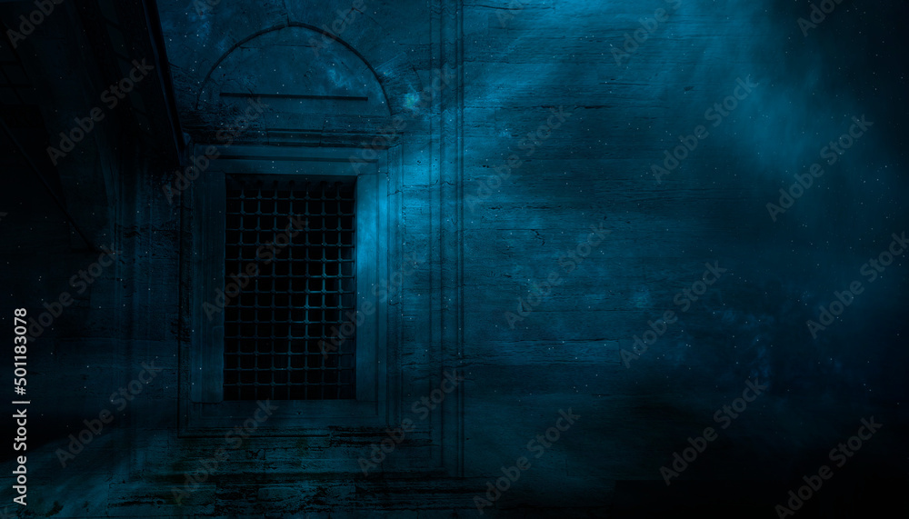 Fantasy street landscape. Night dark old street, moonlight blue neon. Stone wall, concrete, limestone. Empty street night scene. Night dark street of the old city.
Fantasy street landscape. Night dark old street, moonlight blue neon. Stone wall, concrete, limestone. Empty street night scene. Night dark street of the old city.